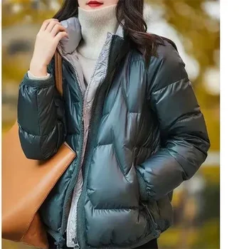 Bomuld-polstret jakke kvinder short 2021 nye løs ned bomuld-polstret jakke blank overflade casual stand-up krave vinterfrakke sm