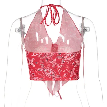 Sexet Paisley Print Halter Top Sommer Tøj til Kvinder Backless Afgrøde Top Boho Grafisk Low Cut Tanke Camis