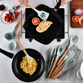 Silikone køkkenredskab Set Non-stick Silikone til Madlavning Værktøjer, Køkkengrej Opbevaring Holder E2S