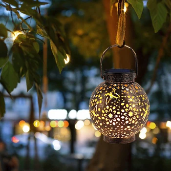 Retro Hule Lanterne Lys, Sol LED-Lampe Håndholdte Hængende Projektor Lampe Udendørs Haven Vandtæt Græsplæne Landskab Indretning#20