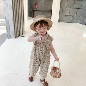 2021 Sommer Piger Buksedragt koreanske Version Af Bomuld Baby Lang Romper Midten Og Små Børn Casual Tøj Ærmeløs