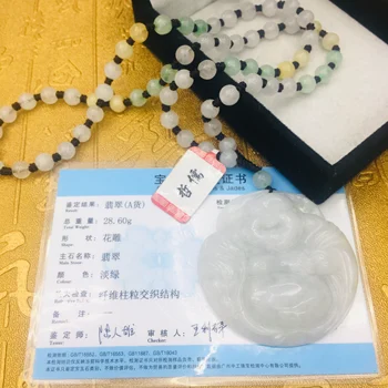 Send A-niveau certifikat Naturlige Burmesiske Emerald Jade Runde Happy Buddha Vedhæng i Tre-farvet Jade Perle Halskæde
