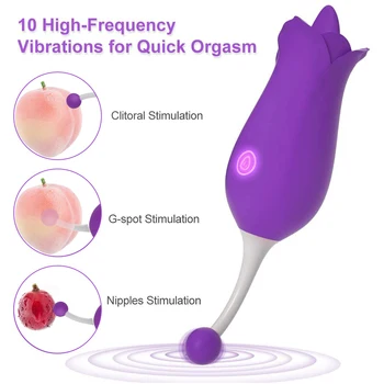 Blomst Tunge Vibrator 10 Frekvens Klitoris Stimulatior Vaginal Brystvorten Massageapparat Kvinde Onanere Slikning Sex Legetøj til Kvinder