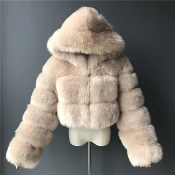 Plus size Kvinder Jakke Fashion Vinter Faux Pels, der er Beskåret, Fluffy Pels Zip Hooded Varm Kort Jakke