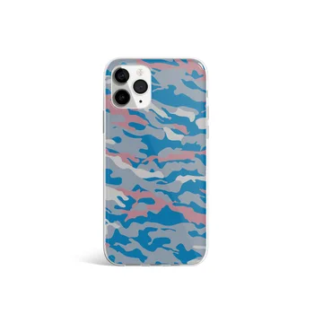 Blå Grå Pink Camo Mobiltelefon Case for iPhone 11 X XR XS Pro Max antal Soft TPU Mobile Beskyttelse bagcoveret