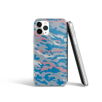 Blå Grå Pink Camo Mobiltelefon Case for iPhone 11 X XR XS Pro Max antal Soft TPU Mobile Beskyttelse bagcoveret