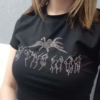 T-shirts til Kvinder koreanske Korte Toppe Harajuku Vintage Tshirt Æstetiske Gotiske Grafisk Punk Sort Tøj, Hip Hop Dropshipping