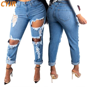 Nye Sexy Midten af Taljen boyfriend jeans for kvinder Vintage Denim Bukser Hul Ødelagt Blyant Bukser, Casual Bukser, sommer slidte Jeans