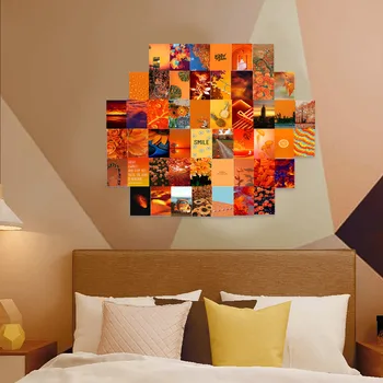 50stk Varm Orange Æstetisk Art Billeder Væg Plakat Collage Kit fotosamlinger Collage Varm Farve Værelse Væggen Soveværelse Indretning