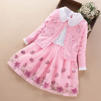 Piger sweater passer til to-stykke 2021 efteråret new style den lille pige kjole baby prinsesse kjole, blomst pige kjoler til bryllupper