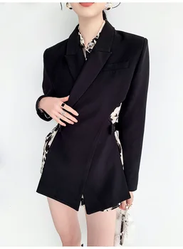 Ny Mode Backless Sort Suit Blazer Damer 2021 Foråret Leopard-Print-Shirt, Toppe med Lange Ærmer To delt Sæt Kvinders Blazer Pels