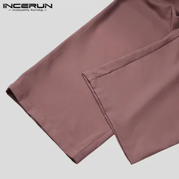 INCERUN Solid Farve Mænd Casual Bukser Joggere Lynlås 2021 Streetwear koreanere Lige Bukser Mænd Fritids-Mode Bukser Med Bælte
