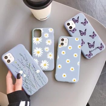 Butterfly Daisy Blomst Phone Case For iphone 12 11 Pro Max 12 Mini X XR Xs Max 8 7 6 6s Plus SE 2020 Blød Silikone Telefonen Sag
