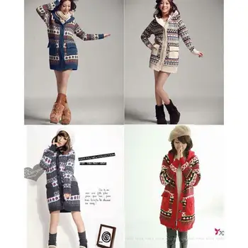 Mode Korea Top Små Huse Mønster Sweater Frakke 4 Farver WAF-2005