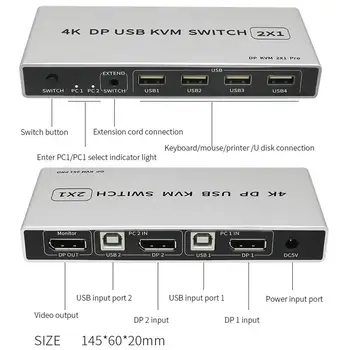 Dobbelt Port 8K Displayport-KVM Switch 4K/144Hz DP Skifte 4KX2K/60Hz 1 2K 144Hz I Displayport 2 Ud af USB KVM / R7P0