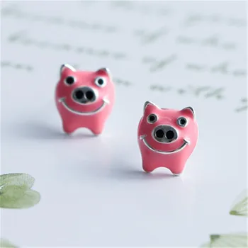 S925 lyserøde gris øreringe kvindelige trendy fashion øreringe sød og enkel