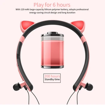 Farverige Trådløse Bluetooth-5.0 Hovedtelefon med Mikrofon Søde Form halsrem Hovedtelefoner Over Ear Headset