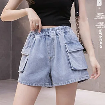 Høj Talje Plus Size Kvinder er Sexede Jeans Shorts 2021 Sommer Mode Denim Bomuld Lommer Splejsning Løs Fedt Kort Jeans Damer