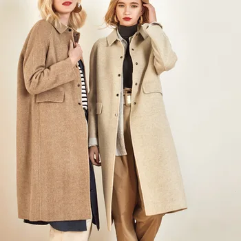 Kvinder s vinter jakke beige kamel dobbeltsidet uld cashmere outwear 2019 efteråret plus size damer mode overfrakker gratis skibet