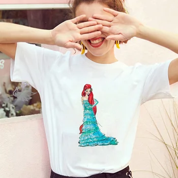 Nye Disney Princess Søde Tegnefilm Grafiske T-Shirts Print Bomuld Toppe Afslappet Sommer Kvinder Harajuku Kawaii Stresswear Kvindelige