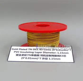 6m Forgyldt 7N OCC 63 Kerner (9*0,01 mm)*7 PVC Isolerende Lag Diameter:1.15 mm Bulk-Hovedtelefon Kabel-LN006296
