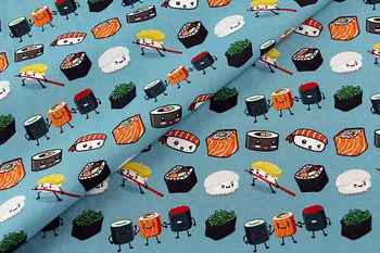 Tegnefilm Sushi Trykt i Bomuld Stof til Dreng Tøj, Sengetøj Sæt Hometextile pudebetræk Rygsæk DIY