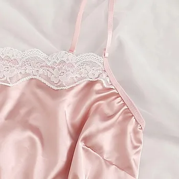 Satin Pyjamas Sexy Lace PijamaTops og Shorts til Kvinder Silke Nightgowns Natkjole Nattøj Hjem Tøj Solid Farve Pyjamas Sæt