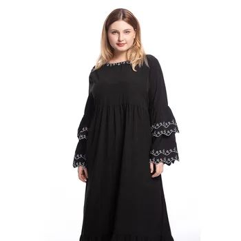 Donsignet Muslimske Kjole Muslimske Mode Plus Size Kronblad Ærme Kjole Med Lange Ærmer Broderi Slim Abaya Lange Kjoler Dubai