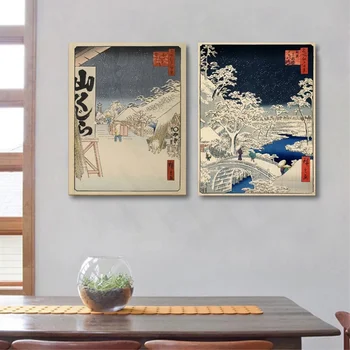 Dekorative Maleri 3stk af Japansk Landsby Hus og Tsunami Landskab Mønster Baggrund Stue Møbler, Sofa Deco -