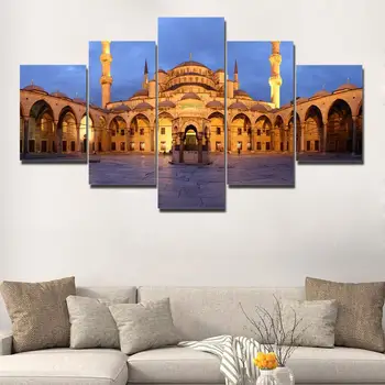 Canvas HD Udskriver Maleri Hjem Indretning Stue Væg Kunst, 5 Stykke Sultan Ahmed-Moskeen Plakat Istanbuls Blå Moské Billeder