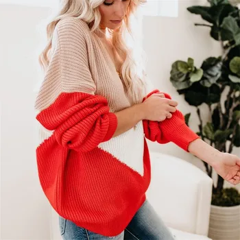 Foråret Efteråret Løs Strikket Sweater Kvinder med Lange Ærmer O-hals Casual Jumpere Kvinde Pullovere Regelmæssig Rød Sweater 2021