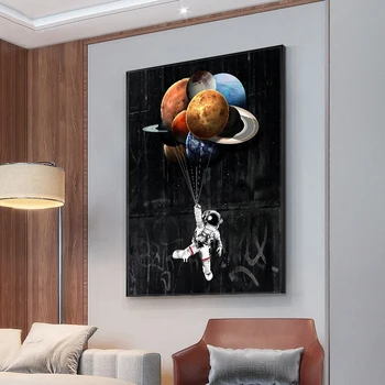 Lærred-Abstrakt Maleri Astronaut Tegnefilm Plakater og Prints Væg Kunst Billeder til stuen Quadros Home Decor