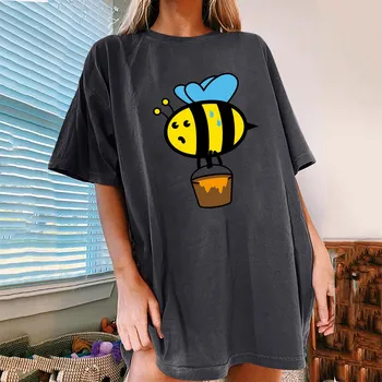 T-shirts 2021 Kvinders Bee Festival Trykt Mønster Casual Kort Ærme Toppe Bluse med Kort Ærme Top Tee