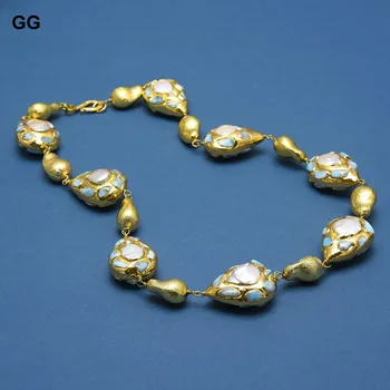 GuaiGuai Smykker Naturlige Cultured Hvide Ferskvands Perle-Dråbeformet Blå larimar børstet Guld dråbeformet Perle Wrap Halskæde