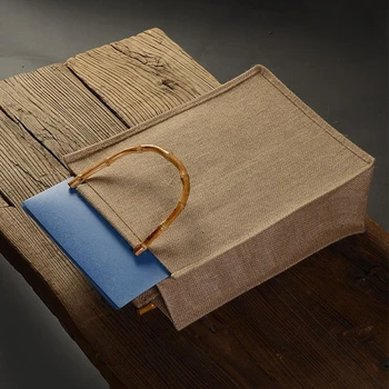 Bærbare Jute Jute Shopping Taske Håndtaske Bambus Loop Håndtag Genanvendelige Tote Poser Dagligvarer