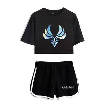Spil Genshin Indvirkning 2D-Print Dame To delt Sæt Shorts+dejlig T-shirt Hot Salg Pige Sport Sæt Tøj Mode Træningsdragt