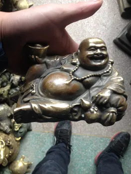 Kina budismo bronce oro dinero y Maitreya estatua de Buda de la suerte estatua de artesanía de metal para Decoración