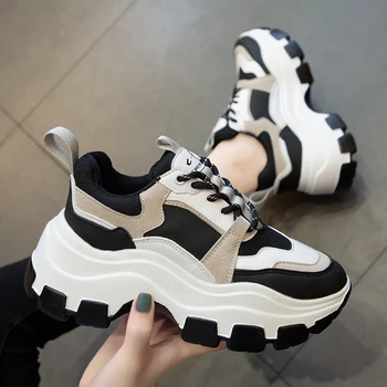 Kvinder Chunky Sneakers Vulcanize Sko koreansk Mode Nye Kvinder Sort Hvid Platform Tyk Sål, der Kører Casual Sko Kvinde, 7cm