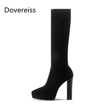 Dovereiss Mode Kvindelige støvler Vinter Chunky hæle sexet, Elegant Lynlås Får Huden Platform støvler nyt Knæ høje støvler 33-40