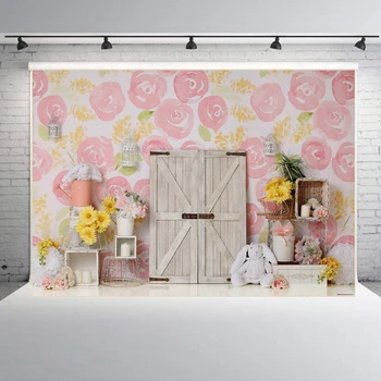 7X5Ft Fotografering Baggrund Bunny Chrysanthemum Pink Serie Tema Foto Studio Baggrund Klud for Familie-Foto