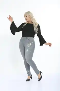 Diaves Plus Size Kvinde, Sommer Mode Høj Talje Elestic Geometriske Sten Broderet Skinny Jeans Tyrkisk Kvalitet