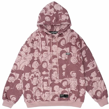 Herre Hip Hop Vinter Fleece Pullover Hættetrøjer Mennesker Fuld Print 2021 Harajuku Streetwear Efteråret Casual Bomuld Hooded Sweatshirts
