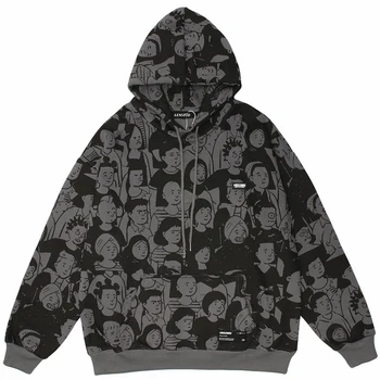 Herre Hip Hop Vinter Fleece Pullover Hættetrøjer Mennesker Fuld Print 2021 Harajuku Streetwear Efteråret Casual Bomuld Hooded Sweatshirts