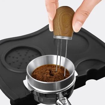 Og Tamper I Massivt Træ Håndtere Nål Rustfrit Stål Espresso Kaffe Pulver Distributør Maskine Leveler Omrøring Artefakt