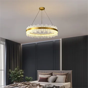 AOSONG Vedhæng Lys Postmoderne Guld Luksus Messing Runde LED-Lampe Stativ Til boligindretning