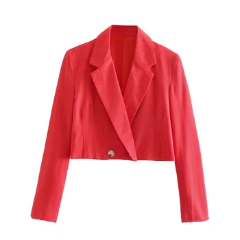 Kvinder Dobbelt breasted blazer pige Solid rød mode langærmet blazer til kontor dame Elegant slank smarte blazer outwear
