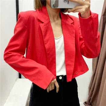 Kvinder Dobbelt breasted blazer pige Solid rød mode langærmet blazer til kontor dame Elegant slank smarte blazer outwear