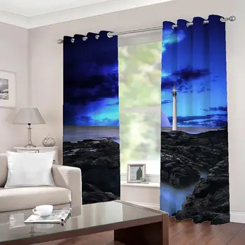 Luksus Blackout 3D Vindue Gardin Til stuen blå natur gardiner moderne stue gardiner