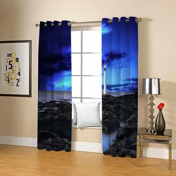 Luksus Blackout 3D Vindue Gardin Til stuen blå natur gardiner moderne stue gardiner