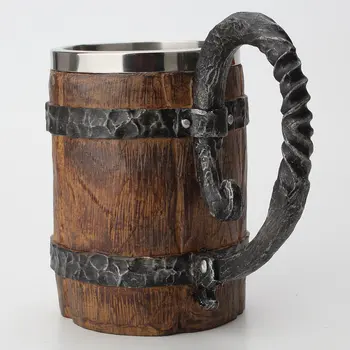 Originale Viking Drikke Krus Forseglet Simulering Log Dobbelt Rustfrit Stål Krus Bedste Gave Home Cup Træ Farve Kaffe Eller Te Kopper